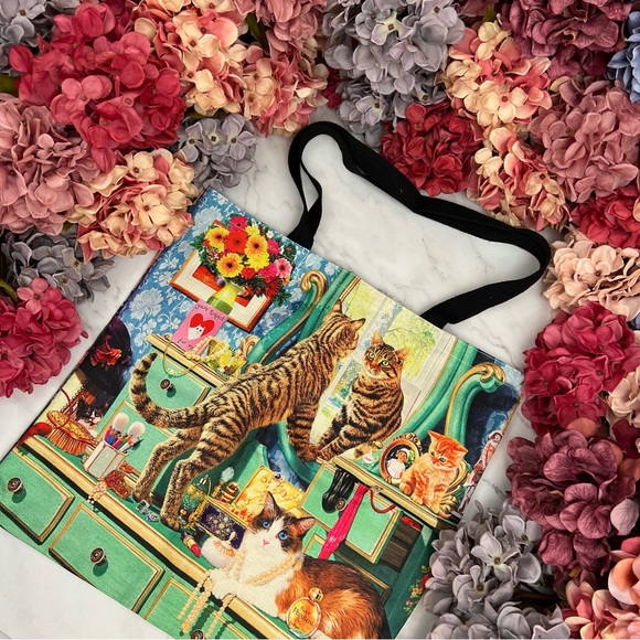 Eco-Friendly Cats Playing Dress Up Folding Tote Bag - Picture 4 of 16